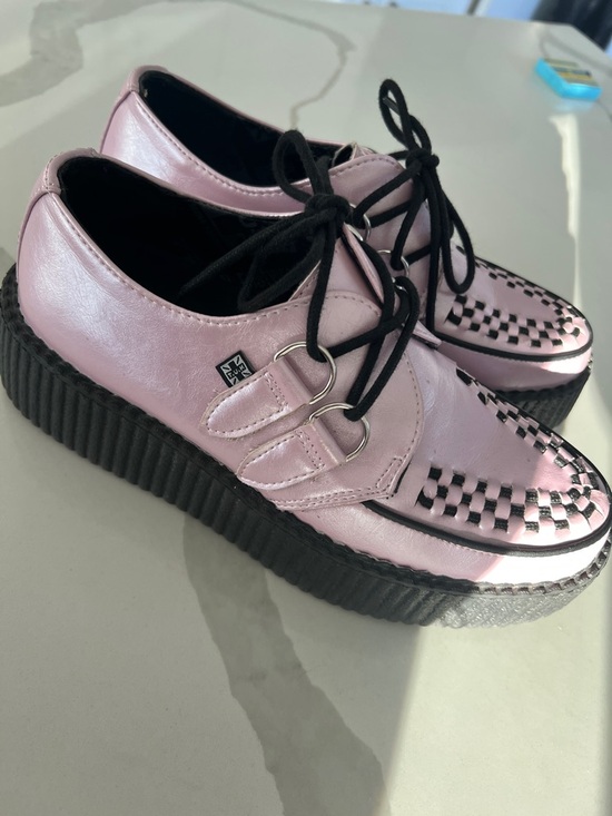 TUK Pearl Pink Creeper Platform Shoes with Black Check Detail main image 1